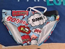 BOOOOM-bañador de dibujos animados para hombre, ropa de baño con/sin esponja, estampado de O-O-OPS, pantalones cortos de playa, bañadores para hombre Gay