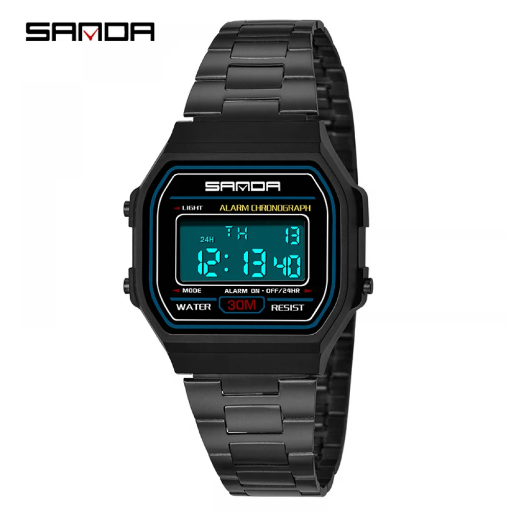 

SANDA New Style Watch Luminous Multifunctional Digital Watches Retro Luxury Gold Waterproof Steel Band Square Gold Wristwatch