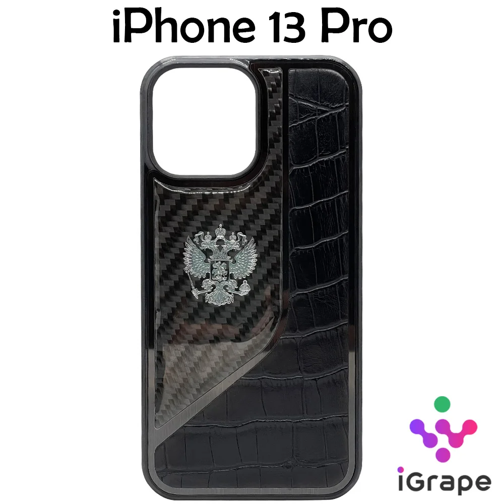 Чехол с гербом РФ кожа-карбон iGrape Sword для iPhone 13 |