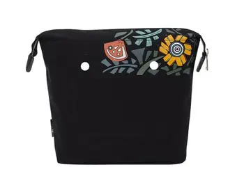 

Large black woven Obag inner bag with multi-colored tangerine