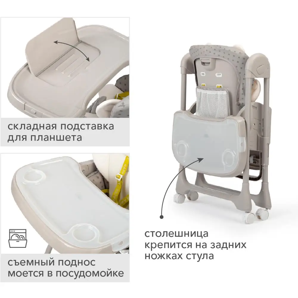 Стульчик для кормления Happy Baby WILLIAM PRO до 20 кг 4 поворотных колеса мягкий