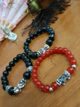 Pulsera de cuentas de obsidiana Feng Shui para mujer, brazalete de plata de Color Pixiu, encanto de unicornio, riqueza de la suerte, joyería a la moda, proverbios de palabra