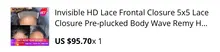Extensiones de pelo humano Remy para mujeres negras, accesorio Invisible con cierre Frontal de malla HD, 5x5, encaje de encaje predespuntado