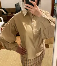 Señoras manga linterna blusa elegante camisa de las mujeres blanco negro Casual botón Vintage cuello Oficina camisa Mujer