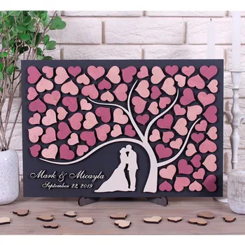 

Personalize Pink Wedding Guest Book Alternatives Tree of Hearts Wedding Bridal shower Guestbook 3d guestbook wood Wedding Gift