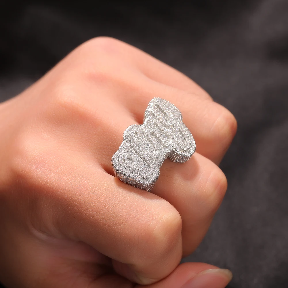 THE BLING KING Personalize Script Bubble Letter Ring Full Iced Out Bling CZ Name Party Custom Rings Hiphop Jewelry For Men
