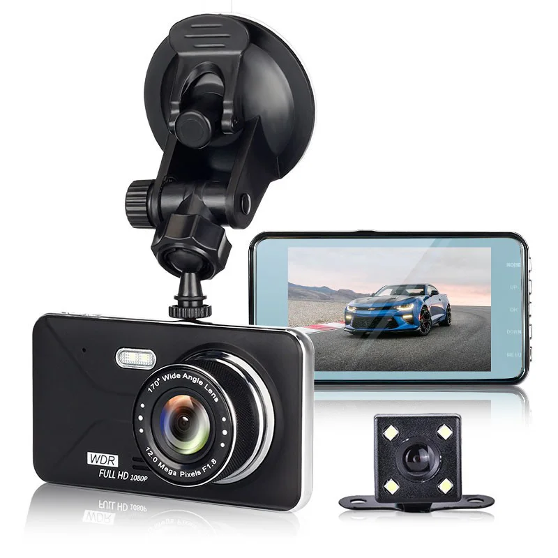 

High Quality Car DVR 4 Inch 1080P HD Large Screen Dash Camera Video Recorder Dual Lens Car DVR Camera With Reversing Cameras New