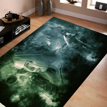 

Gothic,Dark, Girl,Wolf,Fantasy Patterned Carpet ,Non Slip Floor Carpet,Teen's Carpet,Turkish Rug