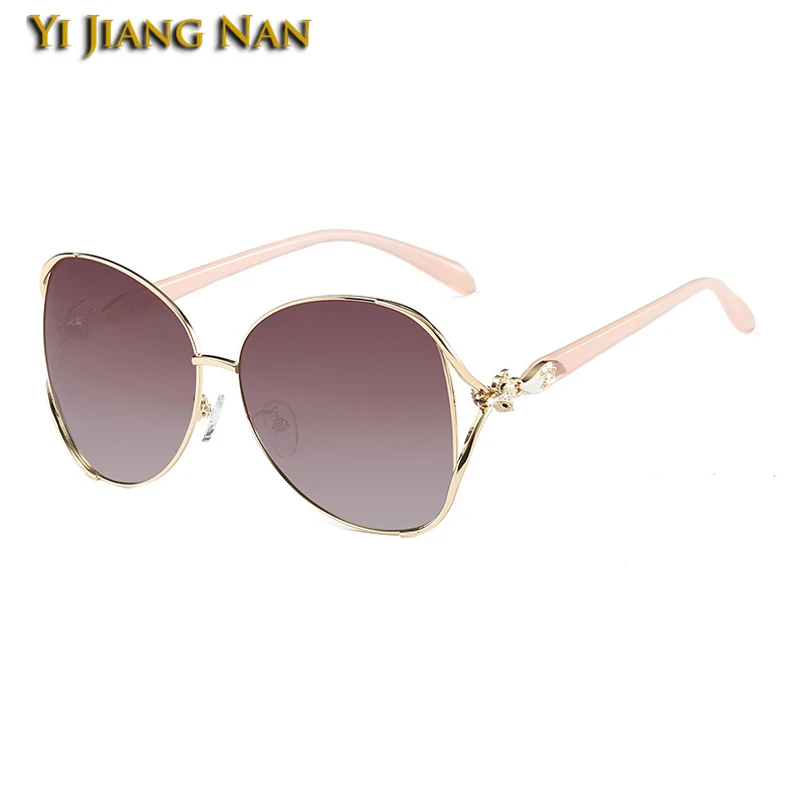 Women Big Rimmed Fashion Oversize Sunglasses Designer Rhinestones Decoration Butterfly Eyewear Sun Glasses - Цвет линз: Gold Pink-Brown
