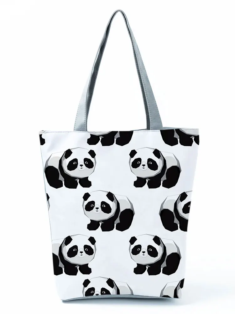 Cute Panda Print Handbags Cartoon High Capacity Women Shopping Bag Eco Reusable Casual Shoulder Bag Travel Beach Bag Lady Tote 