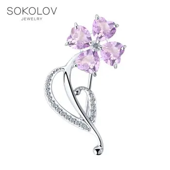 

SOKOLOV brooch silver amethyst and fianitami fashion jewelry 925 women's/men's, male/female, women's male