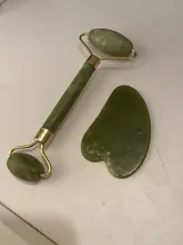 Gua Sha-masajeador de piedra Jade para cara, rodillo de Jade verde para estiramiento Facial, antiarrugas, 2/1 Uds.
