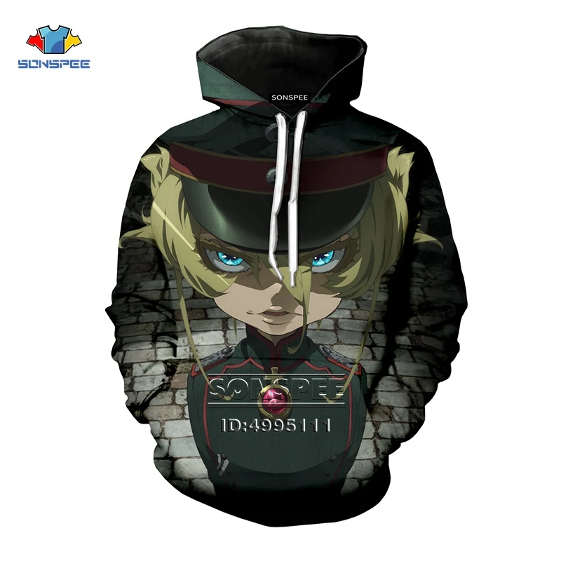 Saga of Tanya the Evil Yojo Senki, 3D принт, мужские и женские толстовки с капюшоном, мужские толстовки, пуловеры, повседневные топы, одежда больших размеров - Цвет: 14