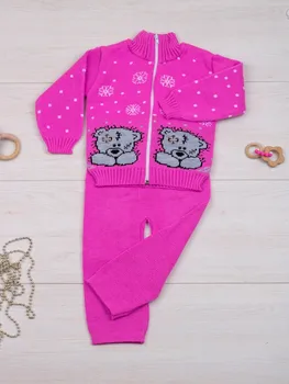 

Suit Aiva children's girls pink teddy with Bear pants Jersey zipper long sleeves casual clothing for children