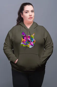 

Angemiel Wear Color Cat Portrait Green Women 'S Hooded Sweatshirt