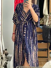 100% de algodón para mujer, Vestido tipo Kimono con cinturón propio, a rayas negras, para playa, Q1225, 2021