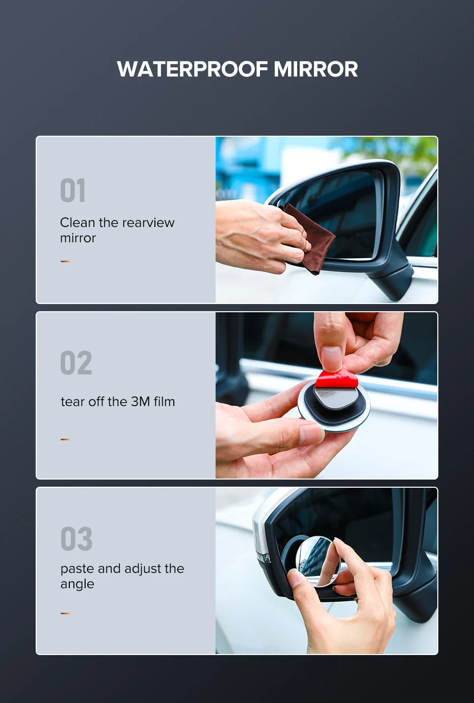 Ugreen Car Mirror 360°HD Blind Sport Mirrior Wide Angle Round Convex Rearview Mirror 2PCS description image 7