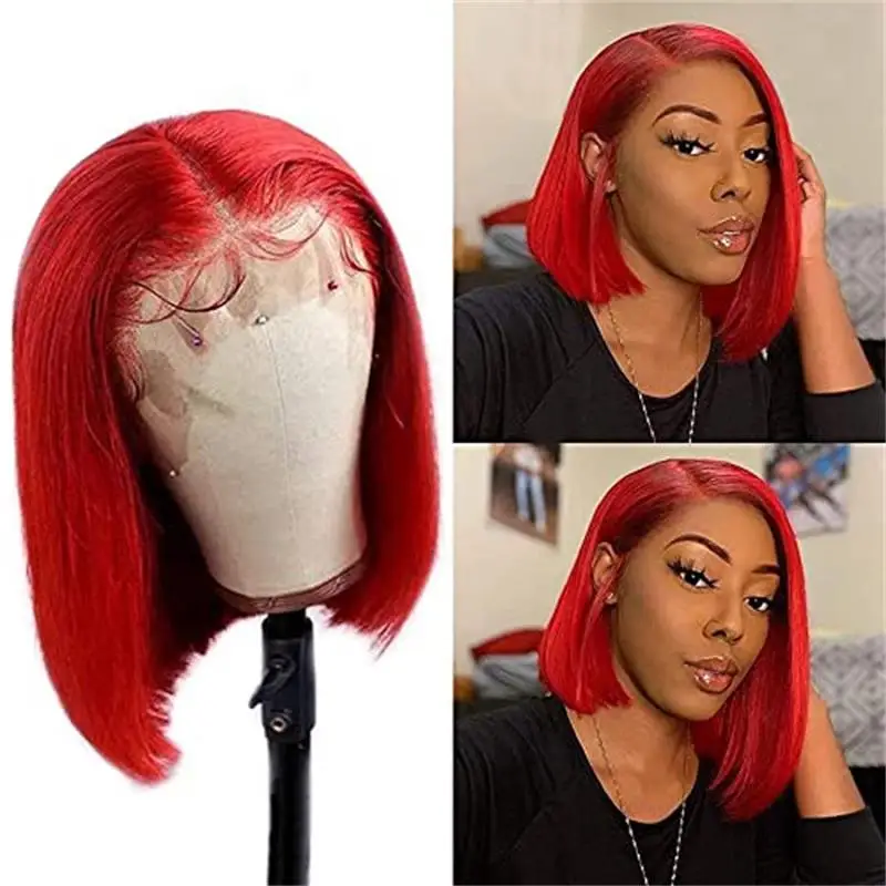 

Парики Red Bob T часть, парик Боб, человеческие волосы, окрашенные для черных женщин, предварительно выщипанные 13x4x1 средней части отбеленные узлы, волосы Remy Ubetta