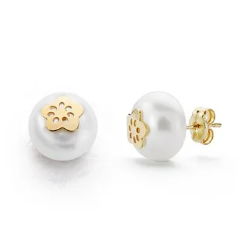 

Earrings 9k Gold Pearl 9mm. Flower [AA7208]
