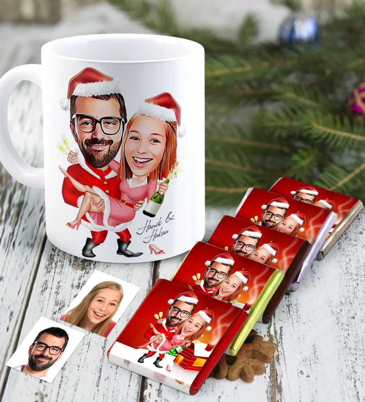 

Personalized Christmas Theme Valentine Caricature Of mug And Melody If You Would Chocolate set-2