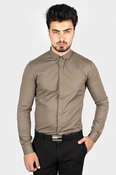 

DeepSEA Haki Colar Chain Accessorized Hidden Button Lycra Shirt 1805031