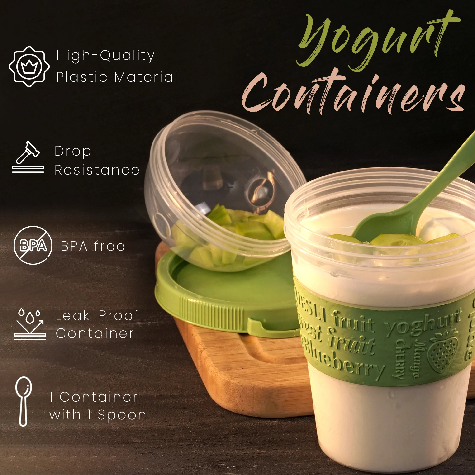 Wanyng Glass&Bottle Portable Reusable Parfait Cups with Lids Yogurt Cup with Topping Cereal or Oatmeal Container Leak Proof Breakfast on The Cups 20oz