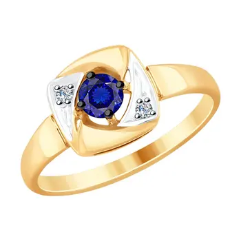 

Sokolov ring in gold with diamonds and blue corundum, fashion jewelry, 585, women's male
