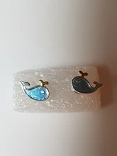 Lindo pequeño azul pendientes con forma de ballena 925 Sterling marino, plateado Animal pendientes para mujer niña regalo Boucle Doreille S-e646