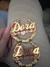 Fashionbomba-pendientes de aro de bambú con nombre personalizado para mujer y niña, joyería láser de acrílico, Piercing con nombre personalizado, C4