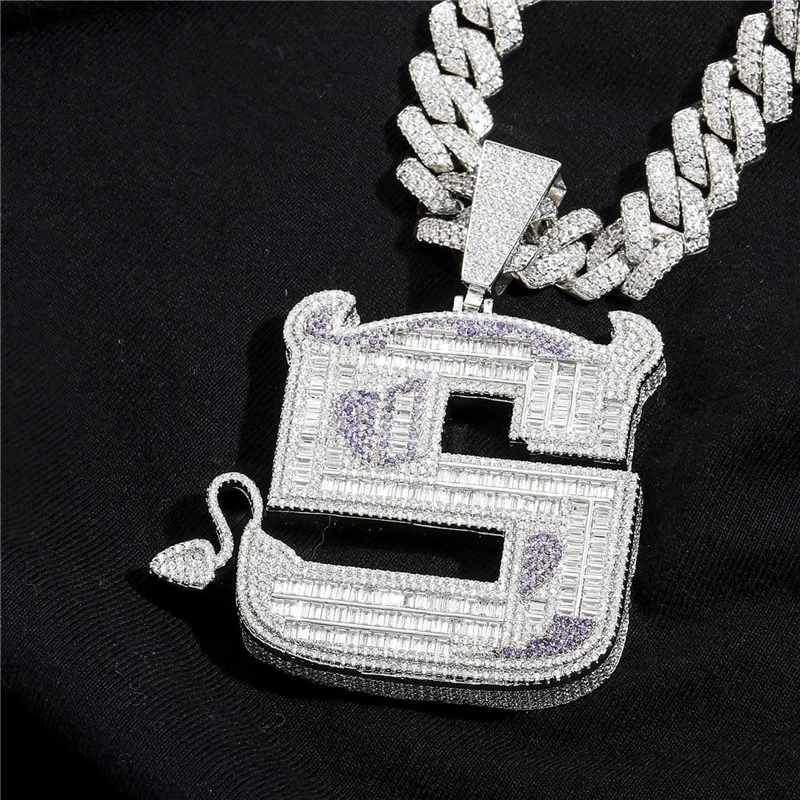 

Fashion Large Size Iced Out Full Zircon Little Devil Pendant S Letter Hip Hop Pendant Necklace Bling Jewelry Gift