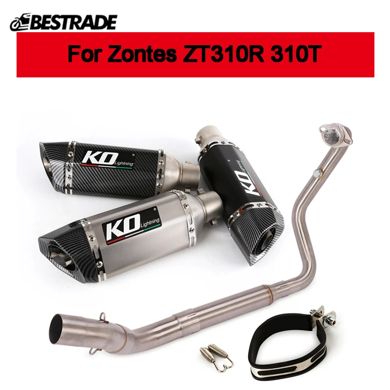 

For Zontes ZT310R 310T 310X Motorcycle Full Exhaust System Front Mid Connect Pipe Slip 51mm Exhaust Muffler Tips With DB Killer