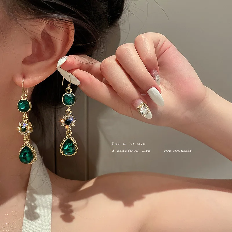 Long tassel earrings Fashion European and American water drop earrings long tassel earrings