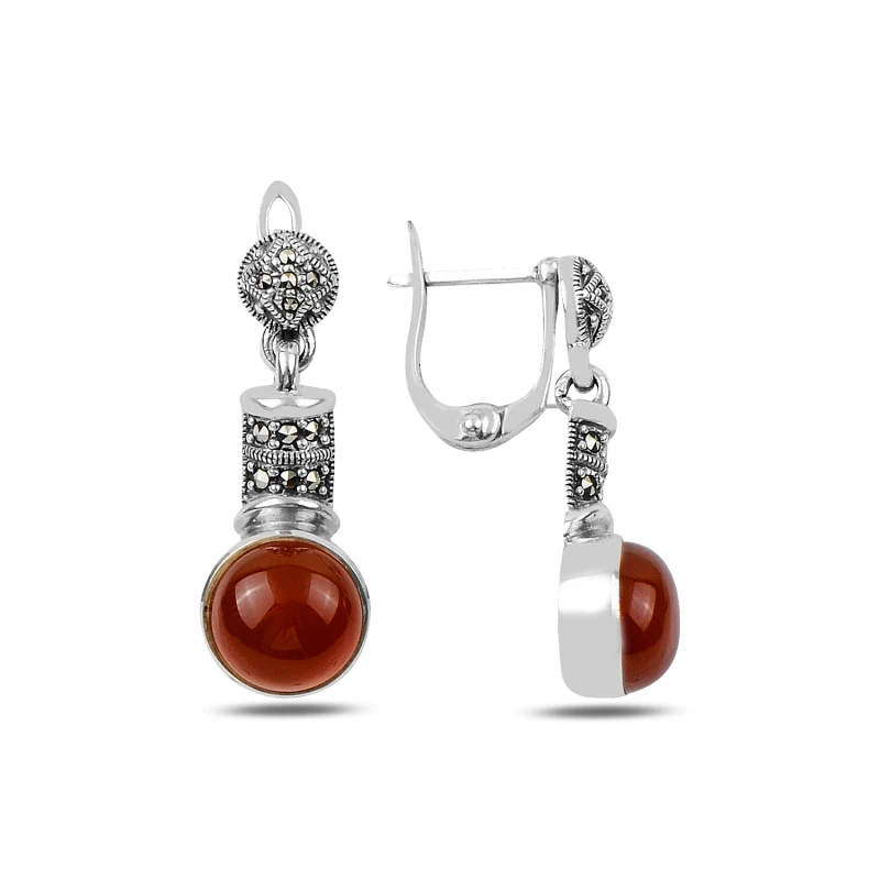 

Armagano Marcasite & Red Agate Stone Dangle Earrings