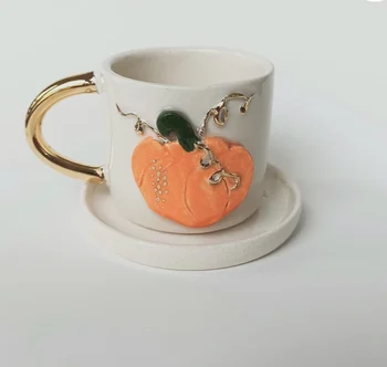 

Handmade ceramic high quality pumpkin turkish coffee cup halloween party decor gift