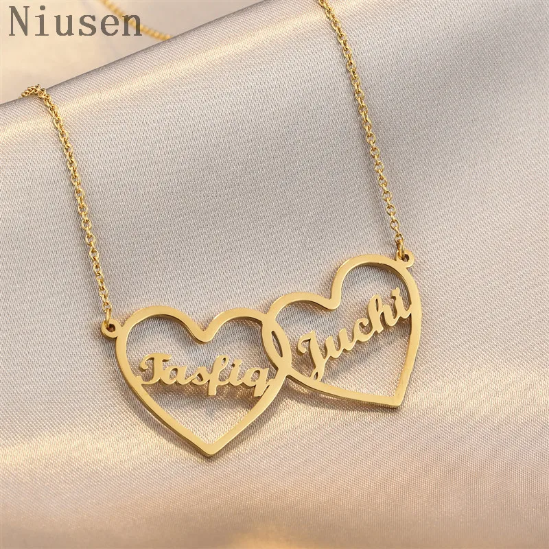 Two Hearts Necklace Custom Two Name 