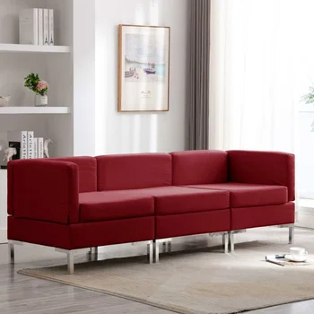 

3 PCs wine red fabric sofa Set sofa