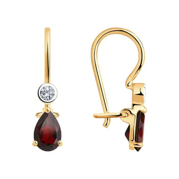 

Sokolov drop earrings with stones in gold with garnet and cubic zirconia, fashion jewelry, 585, women's/men's, male/female, long earrings