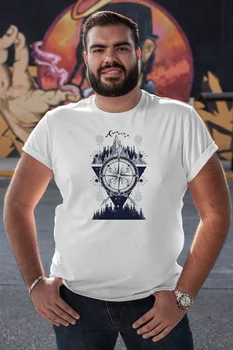 

Angemiel Wear Cosmic Compass Mountain And Stars White Men 'S Cotton Big Size T-Shirt