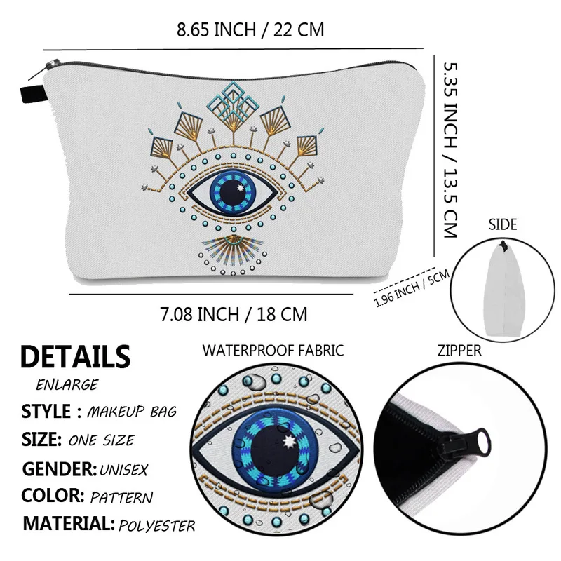Turkish Blue Evil Eye Portable Women Travel Storage Bag Toiletry Organizer Cosmetic Bag Waterproof
