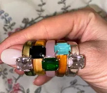 HUANZHI-Conjunto de anillos redondos de resina acrílica para mujer, colorido, Diamante de imitación cuadrado geométrico, regalo de viaje, 2021