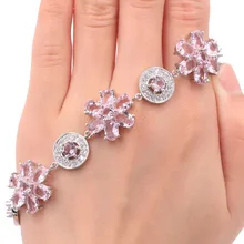 36x18 мм Специальный 24 г создан розовый кунцит натуральный CZ женский подарок серебряный браслет 7-7,5 дюймов