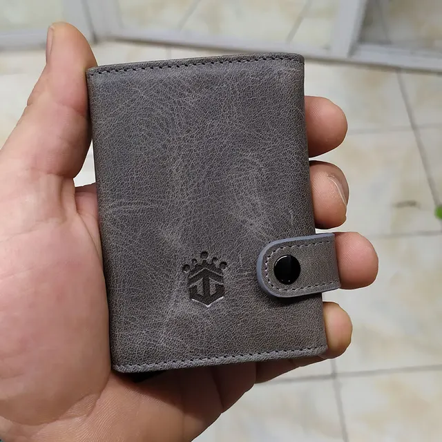 Smart Wallet Business Card Holder Real Cow Leather Handmade Smart Automatic Card Holder Men Gift Hasp Green