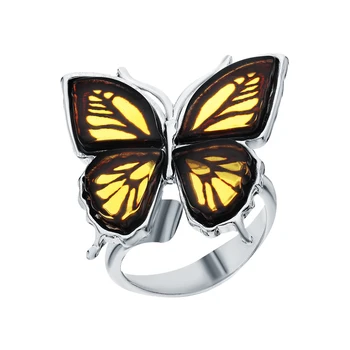 

Silver ring with amber sunlight sample 925
