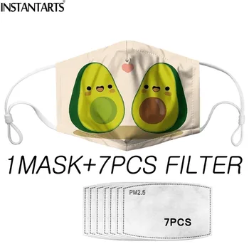 

INSTANTARTS Dustproof Reusable Mouth Mask Unisex Cute Avocado Print Dust Muffle Anime Kids Mouth Mask WIth 7PCS Filter PM 2.5