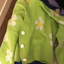 Estilo Preppy de punto con flores Cardigans suéter mujeres cuello en V suelto elegaht Thicked Pull Femme imprimir abrigo corto Casual