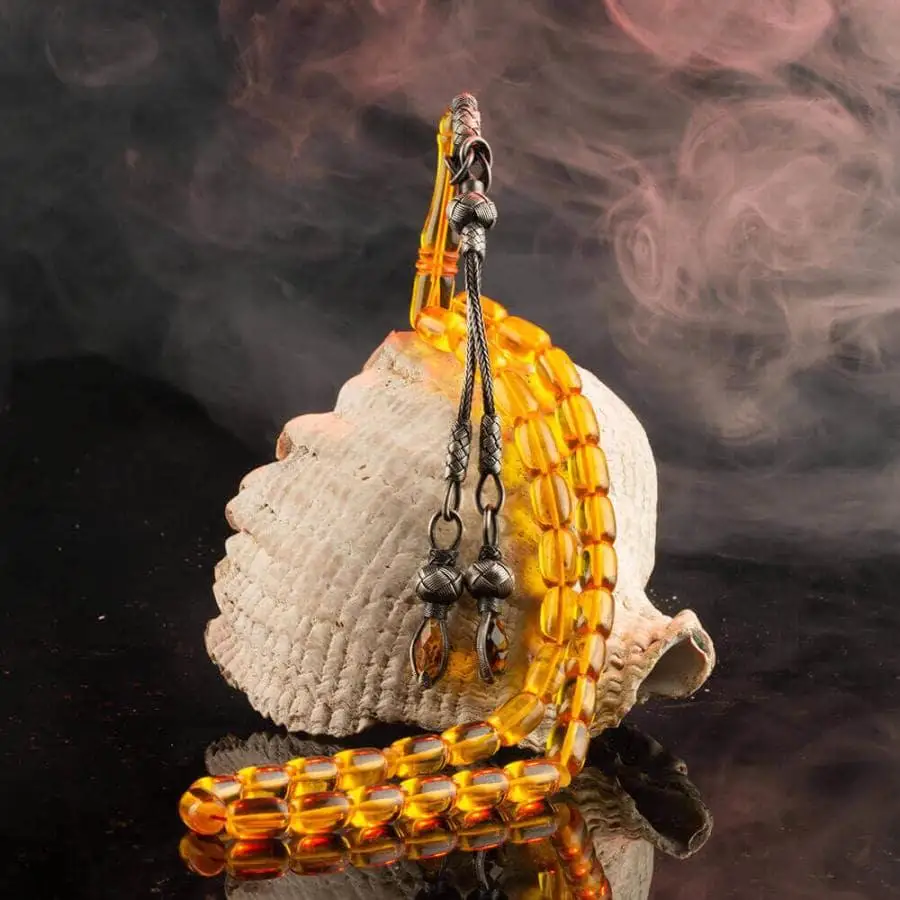 Каменный Желтый Янтарный четки (Tasbih) с серебряной кисточкой Мода Турецкий