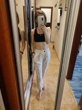 Pantalones harén de algodón para mujer, pantalón vaquero informal combinado con cintura elástica, de talla grande, amarillo y blanco, D321, novedad de verano