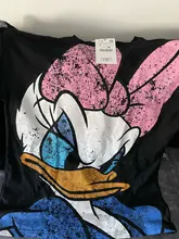 Black T-Shirt Daisy Duck Cartoon Print Sweet Women Cute Disney Fashion Tee-Tops Pullover