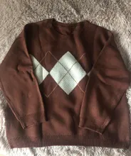 Jerséis de estilo coreano con estampado geométrico para otoño e invierno, jerséis de punto holgados de gran tamaño con cuello redondo, jersey de Mujer