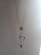 Docona-collar multicapa de ojo de Luna y cabeza de toro para mujer, gargantilla de capas geométricas, Vintage, Color plata, C18107